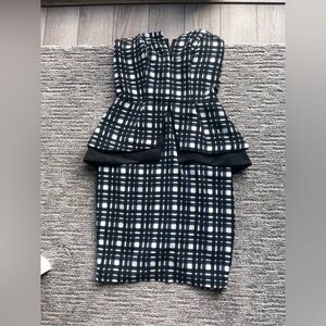 Finders Keepers Black Navy & White Checkered Midi Dress